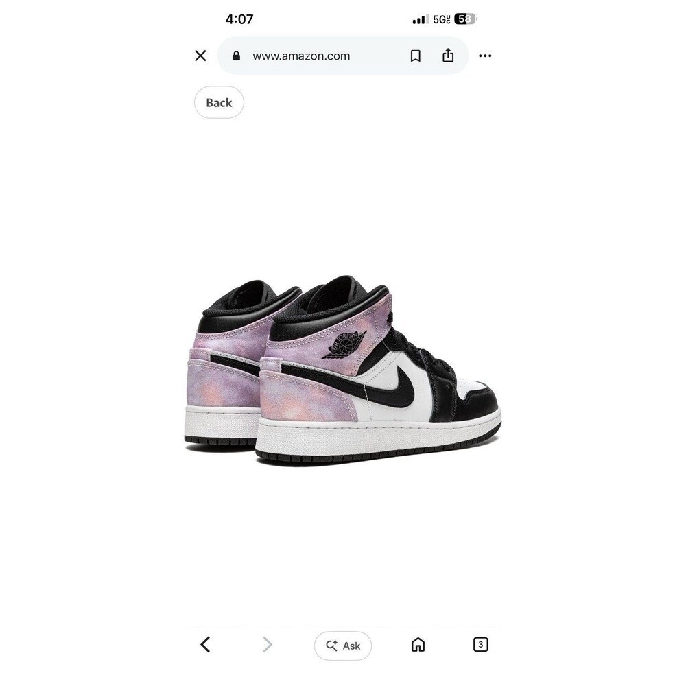 Youth Sz 1.5- Nike Air Jordan 1 Mid (GS) Tie Dye Bleached Coral White DM6216001